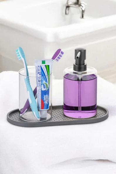 Tilbe Home 3 Adet Silikon Kaymaz Yağdanlık Altlığı Sabunluk Standı Sunum Tepsi 2 Bölmeli Çerezlik Stant Seti - 2