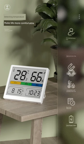 Manyetik Buzdolabı Termometre Higrometresi - Direkt Takılan Termometre + Arka Işıklı Elektronik Higrometre - 8