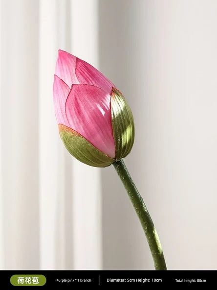 Yapay Lotus Çiçeği Aranjmanı - Lotus Tomurcuk Mor Pembe 1 Dal