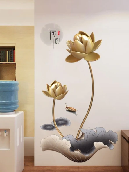 3D Lotus Çiçeği Duvar Stickerı - Lotus 2 - 6