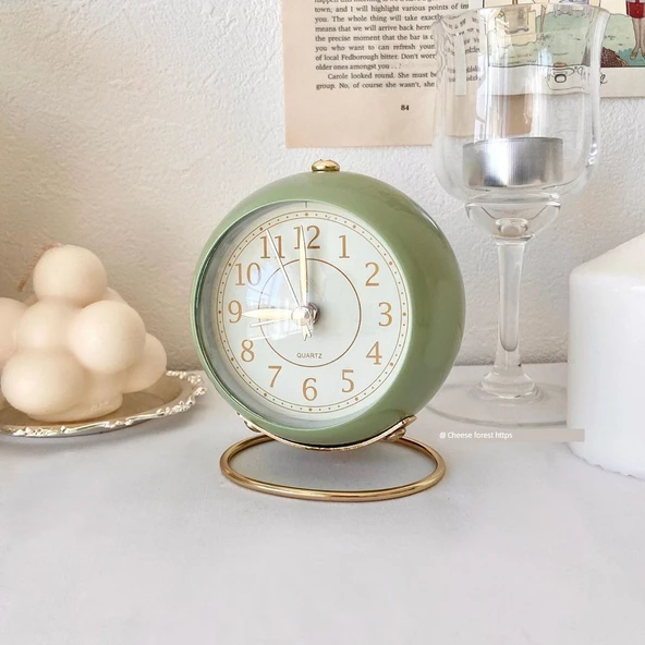 Retro Nordic Tarzı Alaşım Öğrenci Gece Lambalı Çalar Saat - Zümrüt