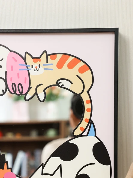 Çizgi Film Hayvan Dopamin Ayna Dekoratif Asma Tablo - Pet Donuts -1, 30x30cm, Erişilebilir Lüks Altın Alüminyum Alaşımlı Çerçeve - 4