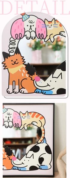 Çizgi Film Hayvan Dopamin Ayna Dekoratif Asma Tablo - Pet Donuts -1, 30x30cm, Erişilebilir Lüks Altın Alüminyum Alaşımlı Çerçeve - 10