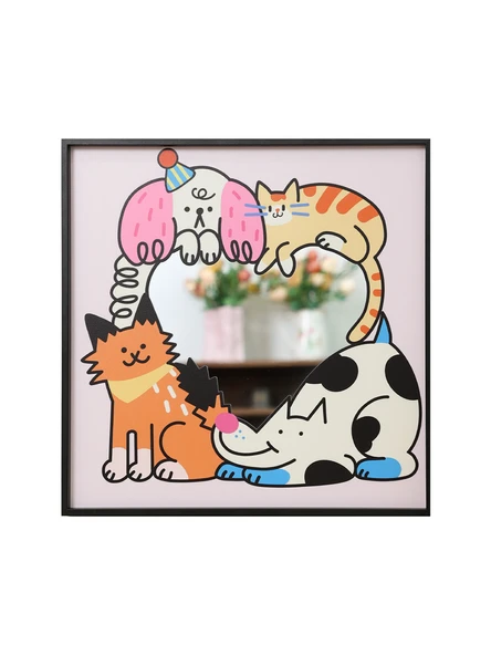 Çizgi Film Hayvan Dopamin Ayna Dekoratif Asma Tablo - Pet Donuts -1, 30x30cm, Erişilebilir Lüks Altın Alüminyum Alaşımlı Çerçeve - 6