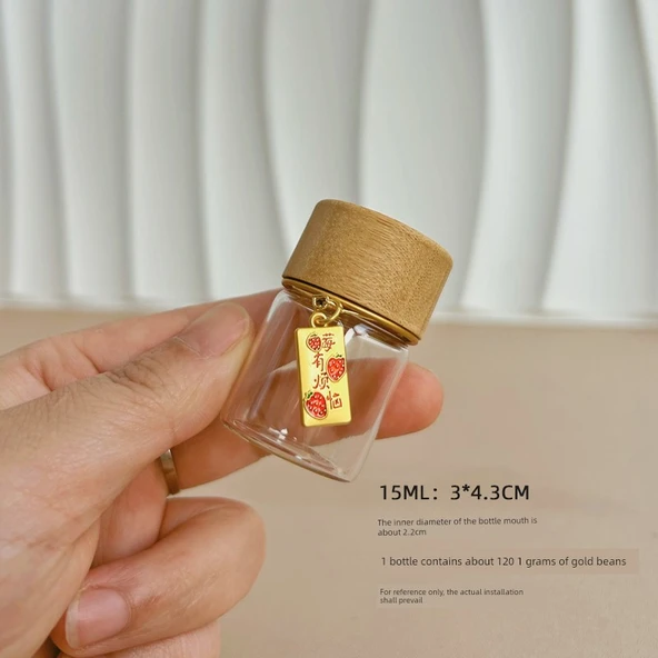 Bambu Kapaklı 15ml Cam Saklama Şişesi - Çilek Sorunlu Etiketli