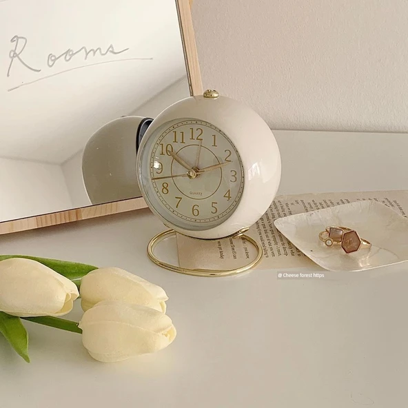 Retro Nordic Tarzı Alaşım Öğrenci Gece Lambalı Çalar Saat - Zümrüt - 11