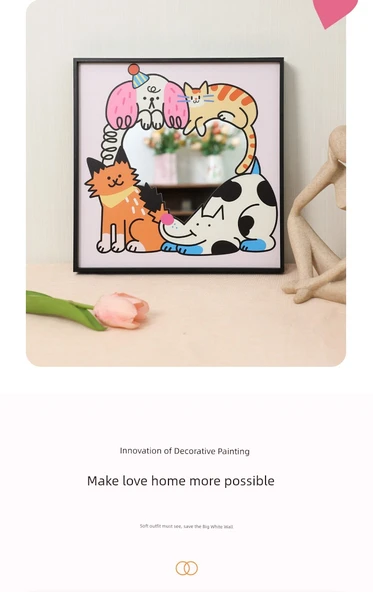 Çizgi Film Hayvan Dopamin Ayna Dekoratif Asma Tablo - Pet Donuts -1, 30x30cm, Erişilebilir Lüks Altın Alüminyum Alaşımlı Çerçeve - 7