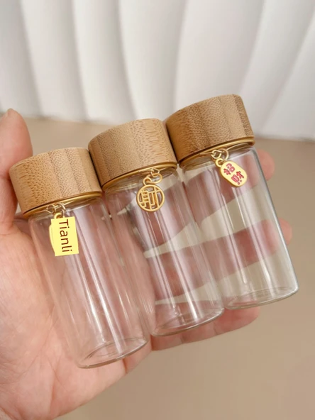 Bambu Kapaklı 15ml Cam Saklama Şişesi - Nafoe Etiketli - 5
