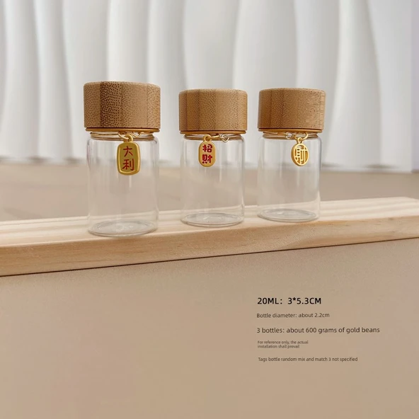 Bambu Kapaklı 20ml x 3 Cam Saklama Şişesi - Asma Etiketli ve Etiketli