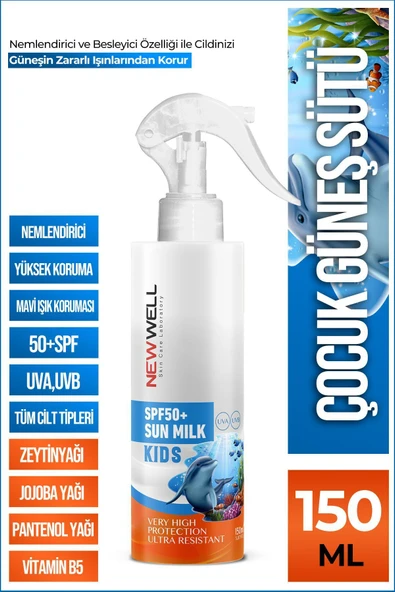 NEW WELL Çocuk Güneş Sütü Yüksek Koruma SPF50+ Jojoba Oil 150 ML