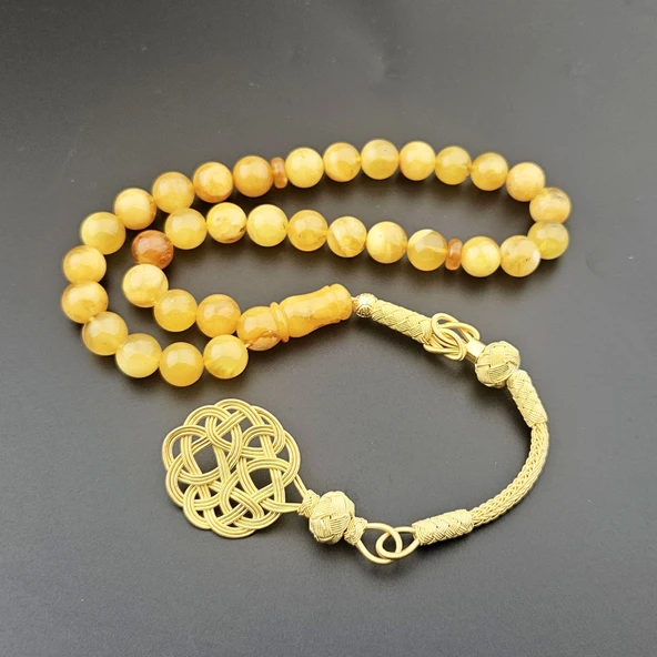 Pigado 1000 Ayar Gümüş Püsküllü Litvanya Damla Kehribar Tesbih - Resim 3