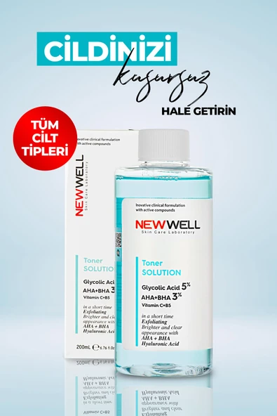 NEW WELL Canlandırıcı ve Gözenek Sıkılaştırıcı Glikolik Asit Tonik (Tüm Cilt Tipleri) 200 ML - 2