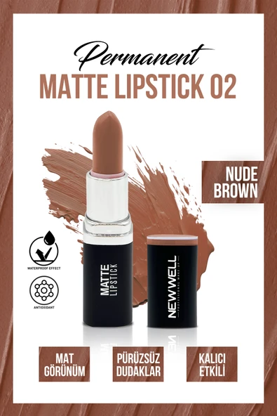 Permanent Matte Lipstick 02 Nude Brown  Uzun Süre Kalıcı - 2