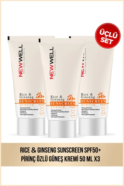 NEW WELL 3 Adet Rice & Ginseng Sunscreen Spf50+ Pirinç Özlü Güneş Kremi 50 ML