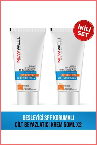 NEW WELL 2 Adet Besleyici SPF Korumalı Cilt Beyazlatıcı Krem 50ML