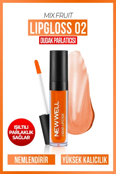 NEW WELL Mix Fruit Lipgloss 02-Karışık Meyve Aromalı Dudak Parlatıcısı 8 ML