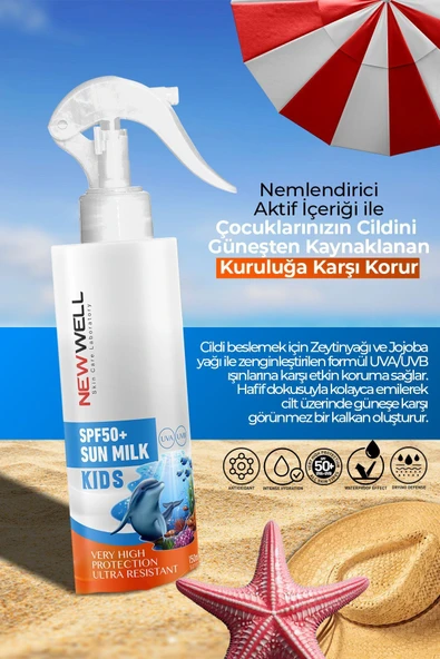 NEW WELL Çocuk Güneş Sütü Yüksek Koruma SPF50+ Jojoba Oil 150 ML - 2