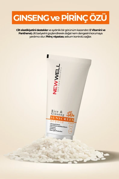 NEW WELL 2 Adet Rice & Ginseng Sunscreen Spf50+ Pirinç Özlü Güneş Kremi 50 ML - 3