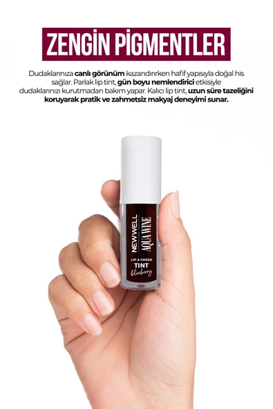 NEW WELL Aqua Wine Lip & Cheek Tint Yaban Mersini Aromalı 6 ML - 3