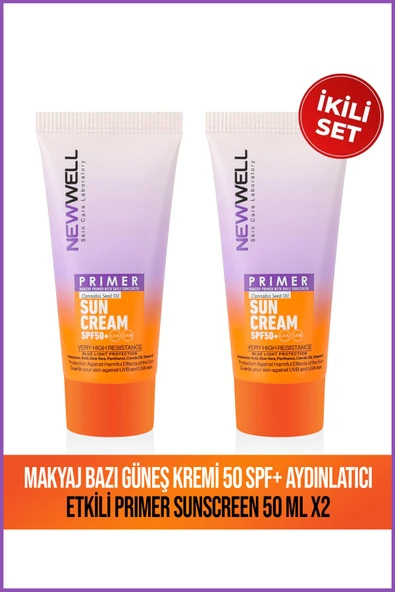 NEW WELL 2 Adet Makyaj Bazı Güneş Kremi 50 SPF+ Aydınlatıcı Etkili Primer Sunscreen 50 ML