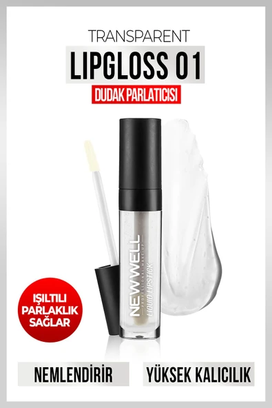 NEW WELL Transparent Lipgloss 01-şeffaf Dudak Parlatıcısı 8 ml