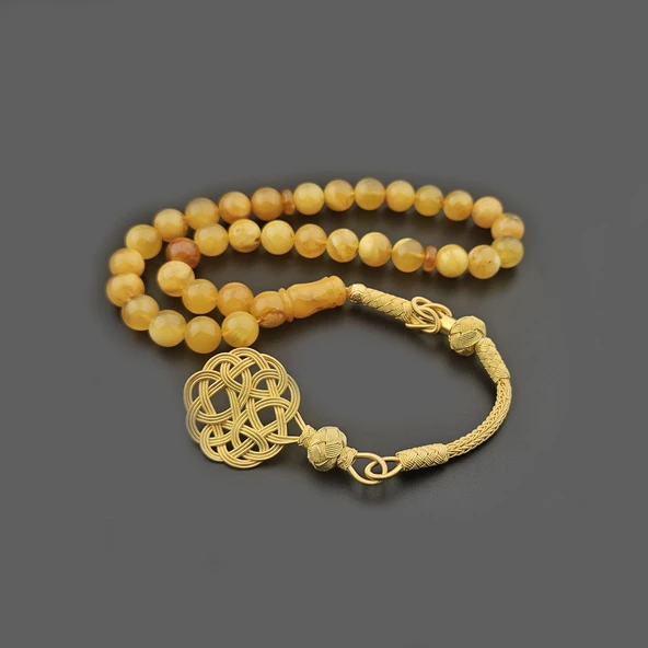 Pigado 1000 Ayar Gümüş Püsküllü Litvanya Damla Kehribar Tesbih - Resim 2