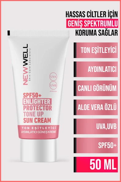 Ton Eşitleyici Yüksek Koruma Etkili Spf50+ Aydınlatıcı Pembe Yüz Güneş Kremi 50 ML - 2