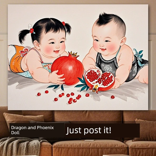 Bebek Hamilelik Poster Duvar Stickerı - Ejderha ve Anka Kuşu 70x100cm - 6