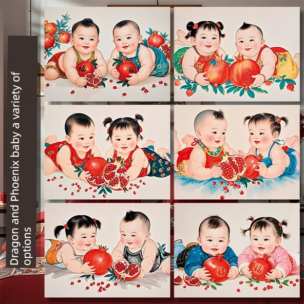 Bebek Hamilelik Poster Duvar Stickerı - Altın Çocuk ve Yeşim Kız 70x100cm - 4