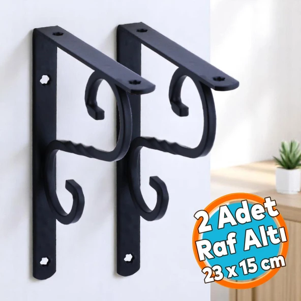 Raf Altı Metal Ayak Ferforje Siyah Raf Tutucu 150 x 230 mm (2 ADET)