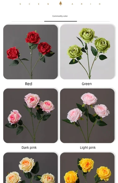 Yapay Kar Dağı Gülü - Şampanya Rengi 3 Krem Gül/Dal - 10
