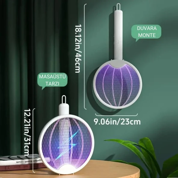 Polham 1200mAh Şarjlı 3000V Katlanabilir Ultra Güçlü Sinek ve Sivrisinek Öldürücü, 3in1 Askılı Standlı - 10
