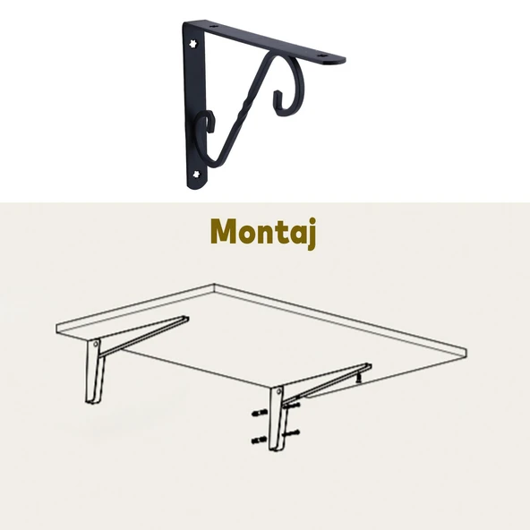 Raf Altı Metal Ayak Ferforje Siyah Raf Tutucu 150 x 230 mm (2 ADET) - Resim 2
