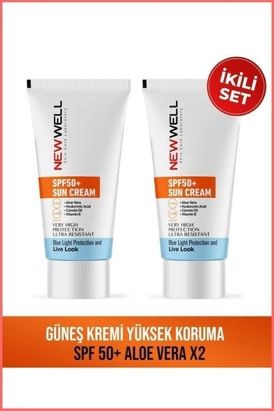 NEW WELL 2 Adet Güneş Kremi Yüksek Koruma Spf 50+(Aloe Vera)