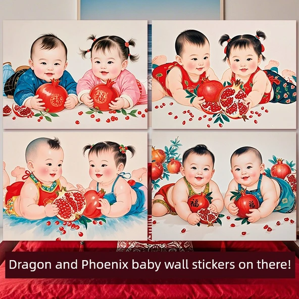 Bebek Hamilelik Poster Duvar Stickerı - Altın Çocuk ve Yeşim Kız 70x100cm - 2