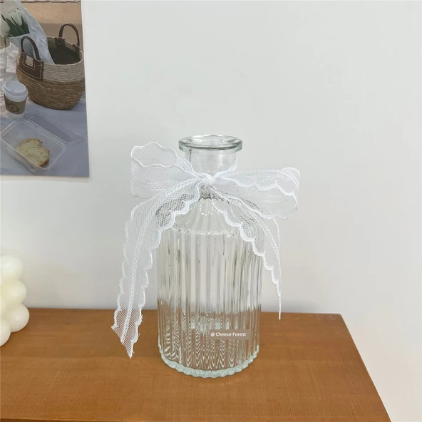 Dikey Desenli Cam Vazo - Yükseklik 14cm - 1