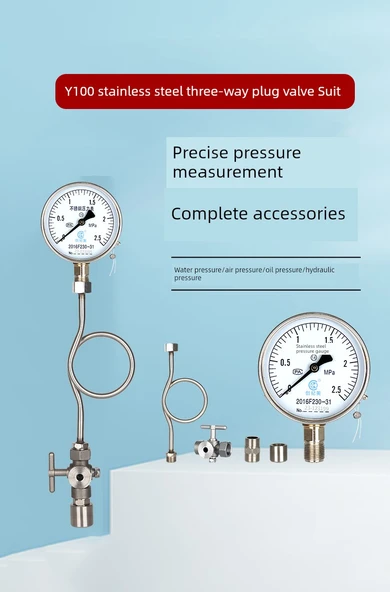 304 Paslanmaz Çelik Basınç Ölçer Y100 - 0-1.6mpa 16kg - 9