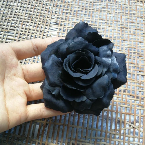DIY Siyah İpek Gül Çiçek Başı Cadılar Bayramı Dekorasyonu - Siyah 7cm