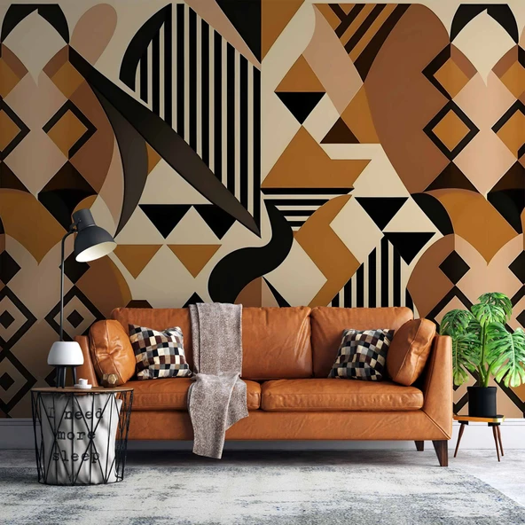 Sanatsal Kahverengi Art Modern Çizim Duvar Kağıdı Baskı
