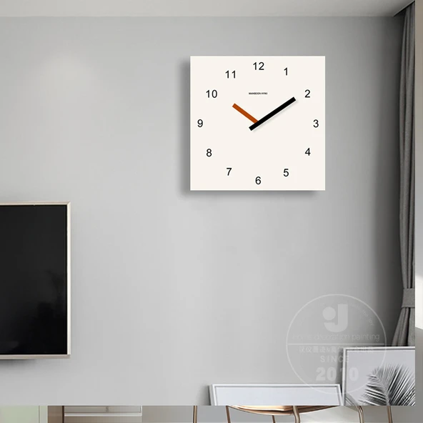 Modern Kare Sanat Duvar Saati - 33 cm Art C Turuncu Yazılı - 8