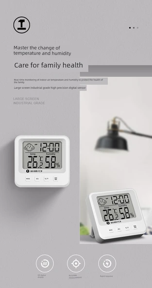 Dijital Termometre Higrometresi - Ultra İnce Minimalist Geniş Ekran Manyetik Konfor Ekranlı - 7
