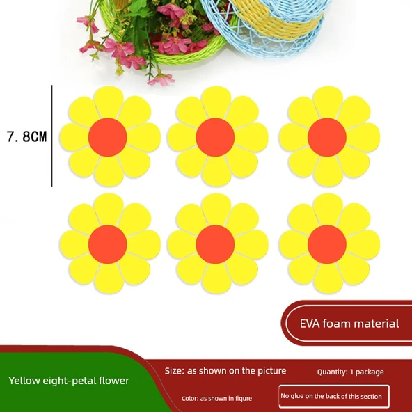 Çiçek Yaprak Köpük Duvar Sticker - Sarı Sekiz Yapraklı Çiçek - Orta Boy