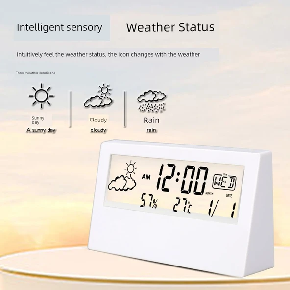 Dijital Higrometre Termometre - 519 Siyah Akıllı Arka Işıklı Üçlü Alarm - 3