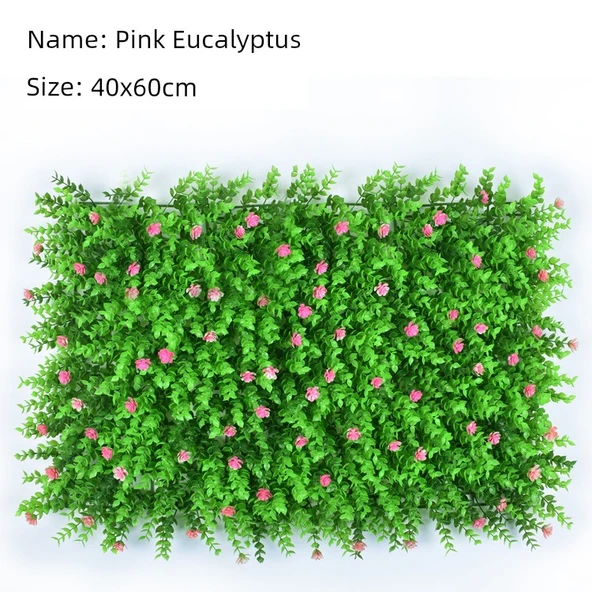Yapay Yeşil Bitki Duvar Dekoru - Pembe Okaliptüs