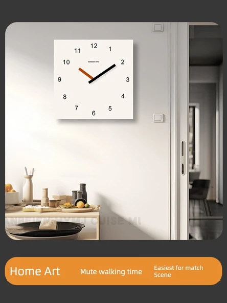 Modern Kare Sanat Duvar Saati - 33 cm Art C Turuncu Yazılı - 4