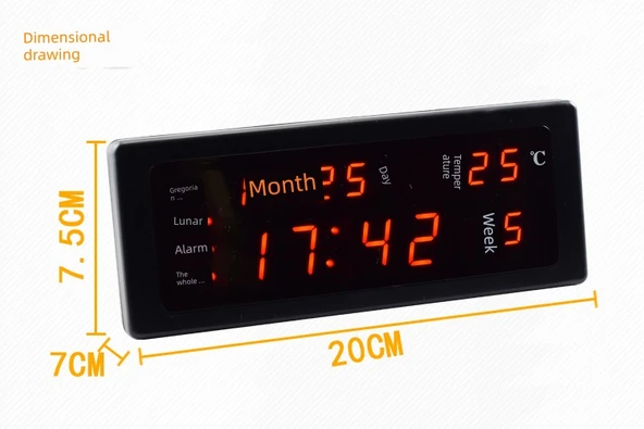 Dijital LED Takvimli Alarm Masa Saati - Gümüş Kırmızı Işık - 9