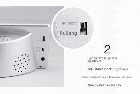 Dijital LED Takvimli Alarm Masa Saati - Gümüş Kırmızı Işık - 8