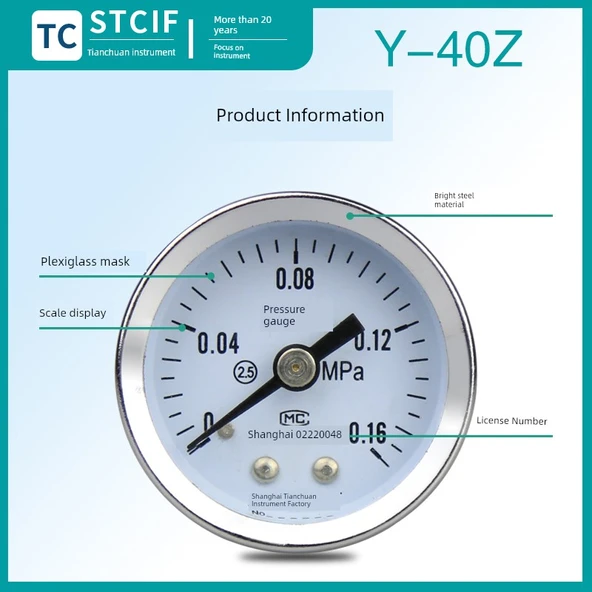 Y-40Z Aksiyal Basınç Ölçer - 0-0.4MPa M10 * 1 Diş - 2