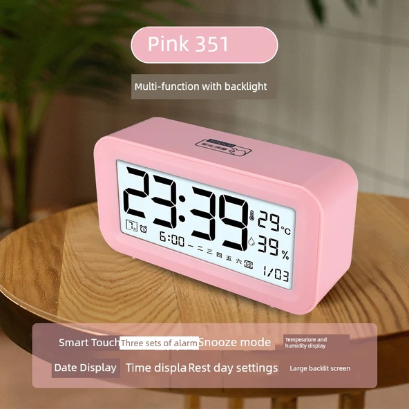 Dijital Termometre Higrometre - Pembe 351 Çok Fonksiyonlu Arkadan Aydınlatmalı