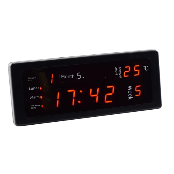Dijital LED Takvimli Alarm Masa Saati - Gümüş Yeşil Işık - 6